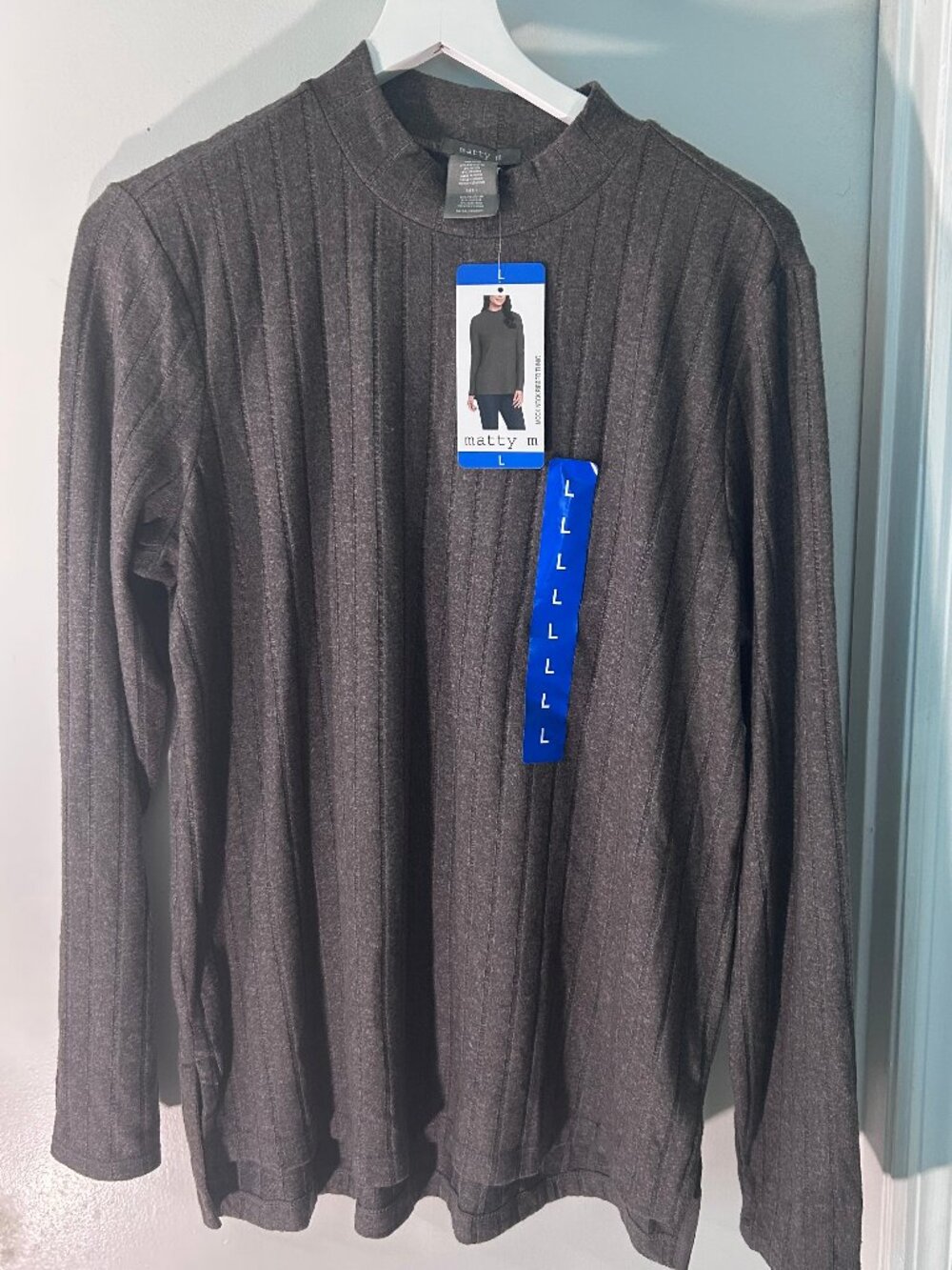 NWT Matty M Mock-Neck Ribbed Sweater - Size Large Heather Gray